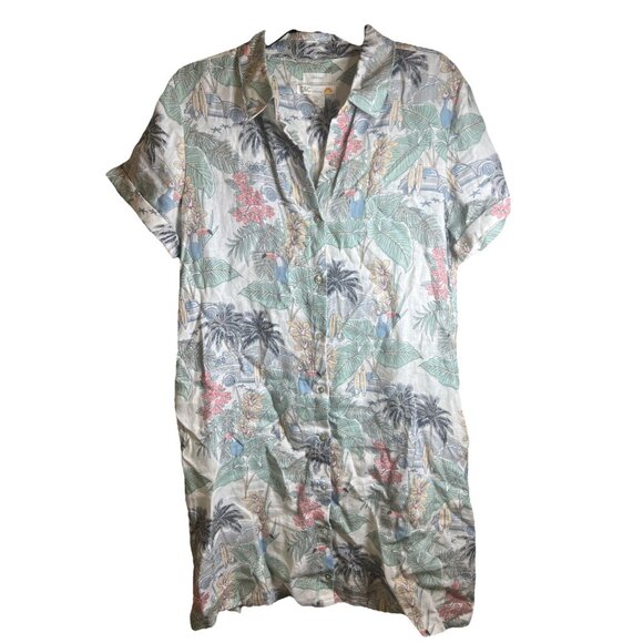 C&C California Dresses & Skirts - C&C California Tropical Vacation Button Front Linen Shirt Dress Size Large Beach